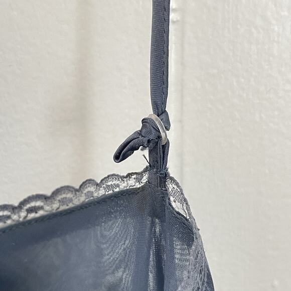 Vtg Babydoll Maxi Dress L Blue Floral Sheer Slit Sheath Fairy Y2K Romantic - Picture 6 of 9